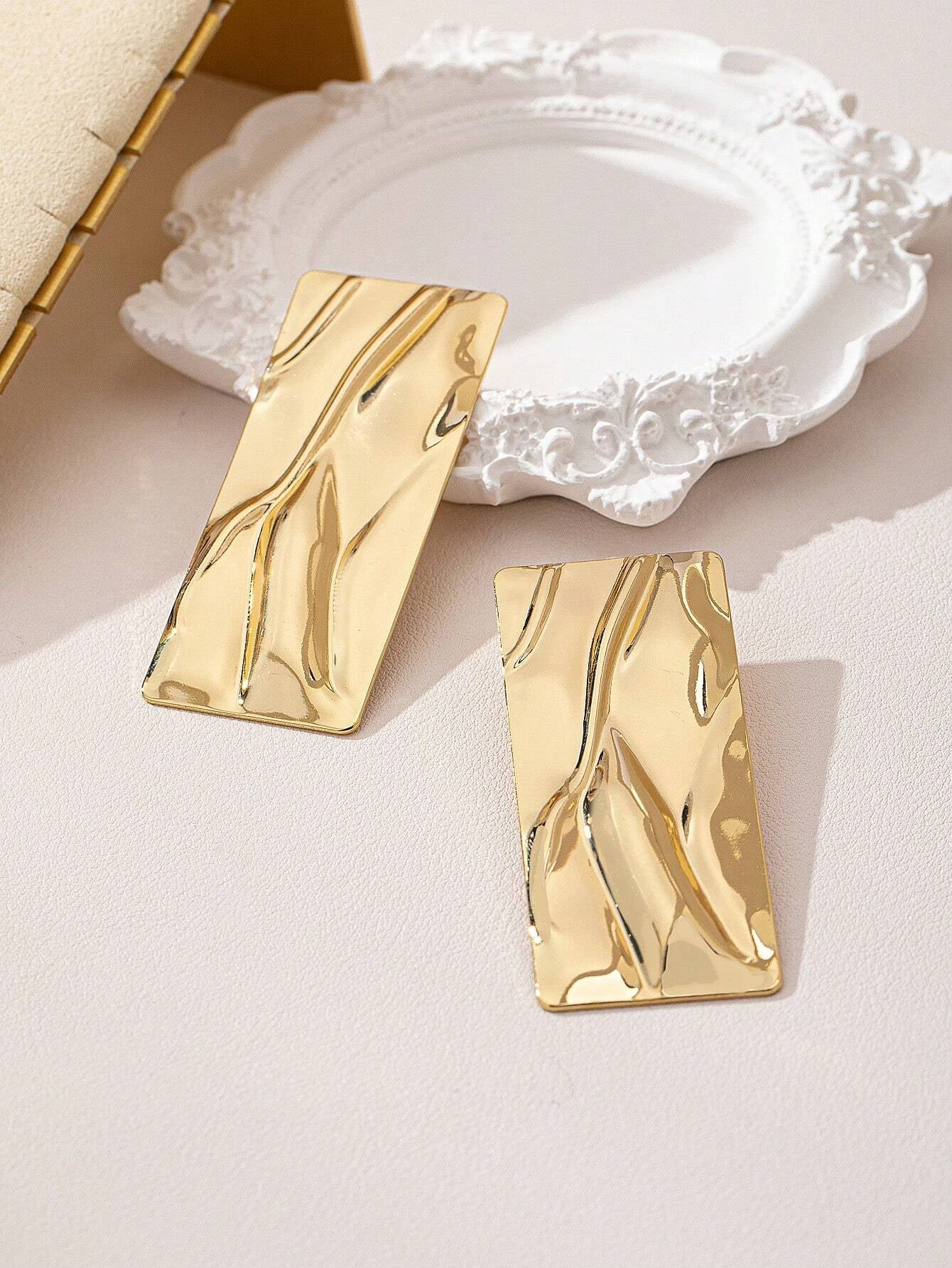 1Pair Metallic Rectangle Geometric Earrings