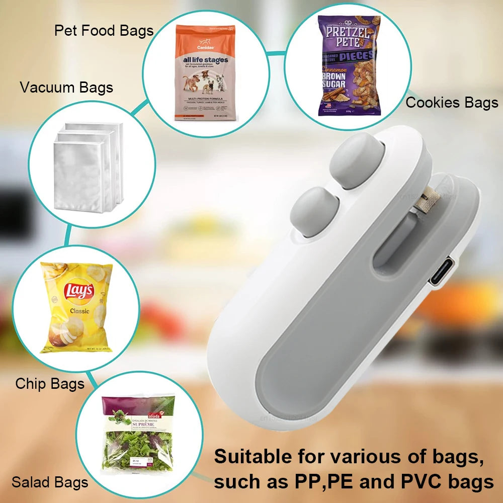 Bag Sealer Mini Plastic Bags Sealer 2In1 Portable Packaging Thermal Sealing Machine Rechargeable Food Storage Plastic Bag Sealer