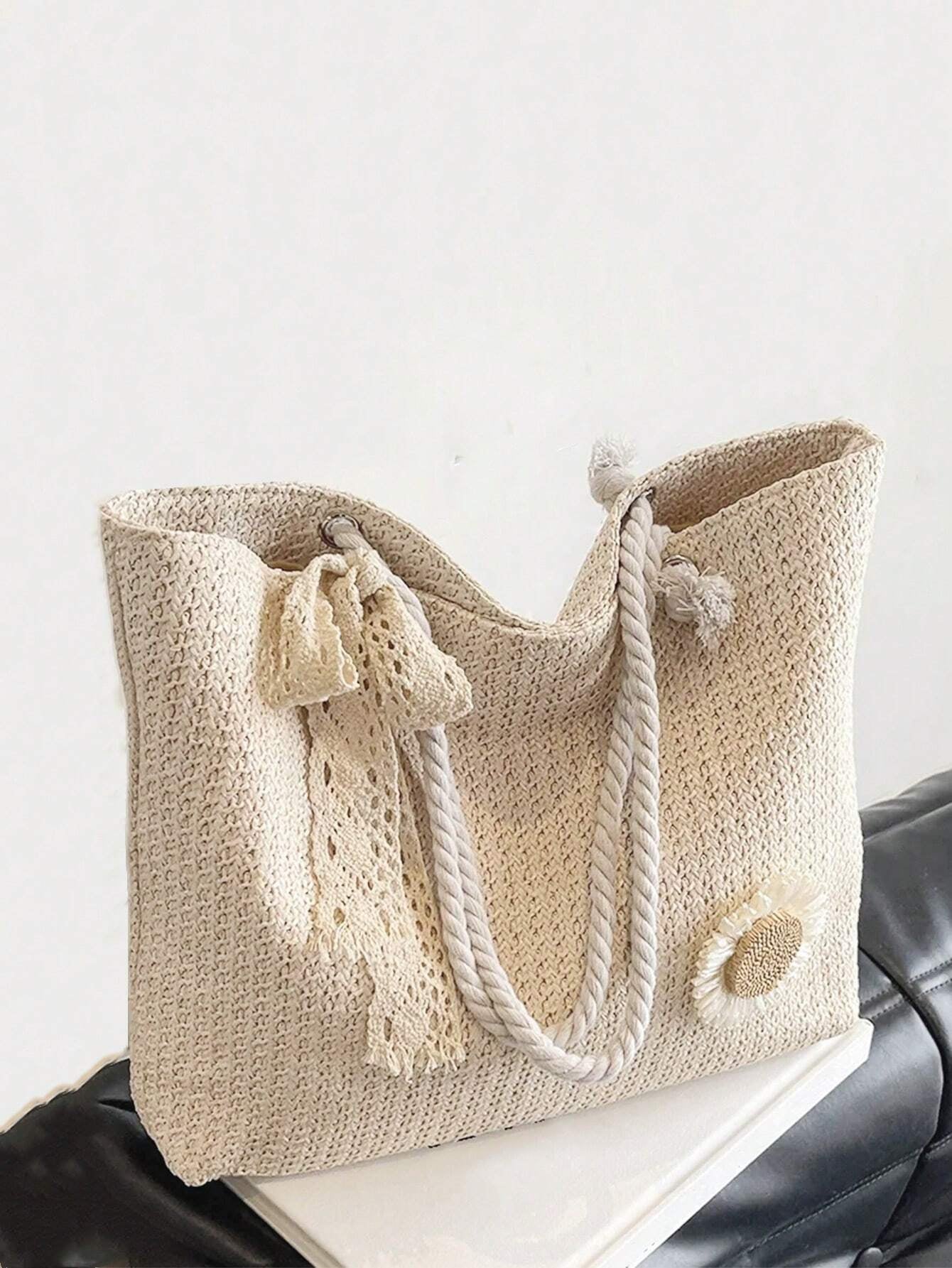 Summer Vibes Straw Tote Bag: Stylish, Lightweight, and Spacious for Travel, Beach, and Everyday Use