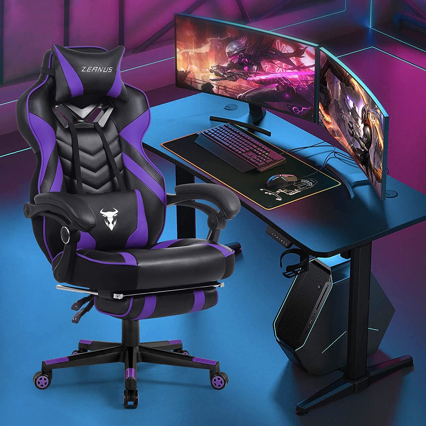 Purple Gaming Reclining Computer Chair with Footrest High Back Gamer Chair with Massage