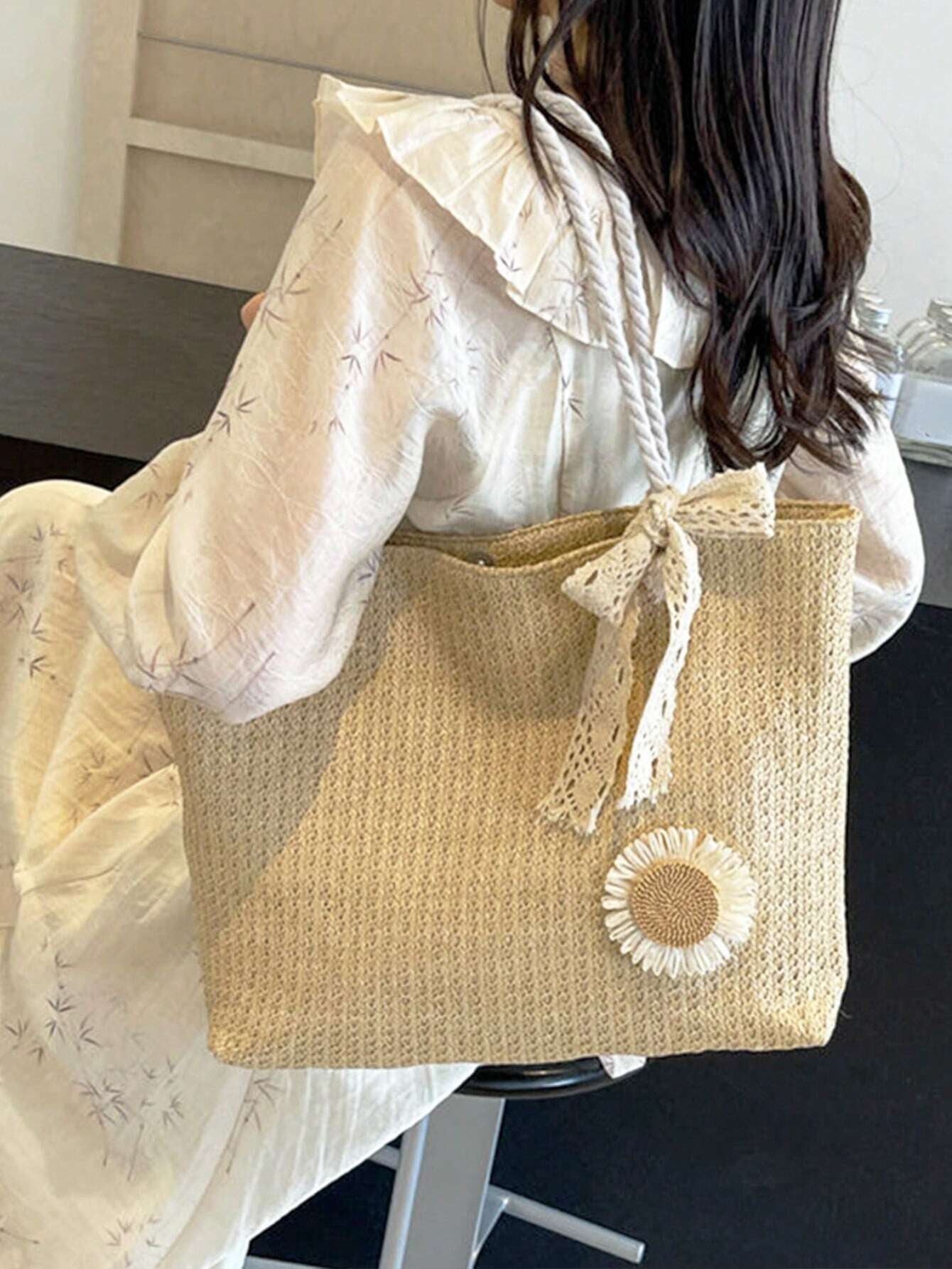 Summer Vibes Straw Tote Bag: Stylish, Lightweight, and Spacious for Travel, Beach, and Everyday Use