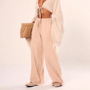 Chu Summer Linen Feel Tie Waist Trouser Comfortable Loose Pants Casual