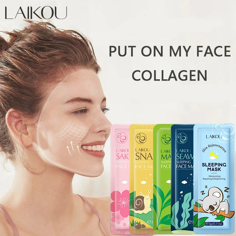 LAIKOU Sakura Seaweed Centella Snail Collagen Sleeping Mask Individual Packaging Nourishing Skin Care Skin Barrier Face Mask