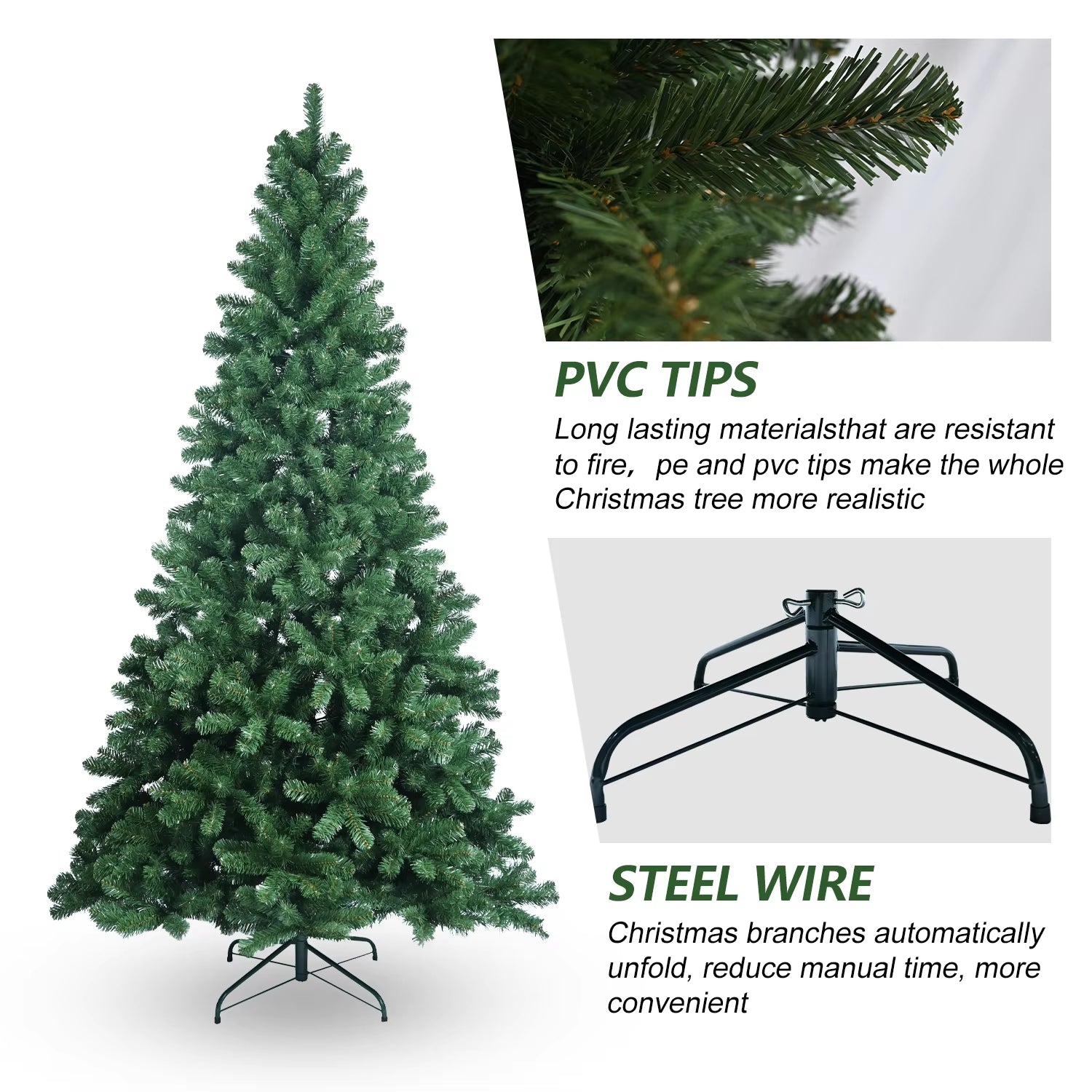 Artificial Christmas Tree 5FT / 6FT / 7.5FT Holiday Decoration Halloween Xmas Tree Sturdy Metal Stand Quick Flash Auto-Spread