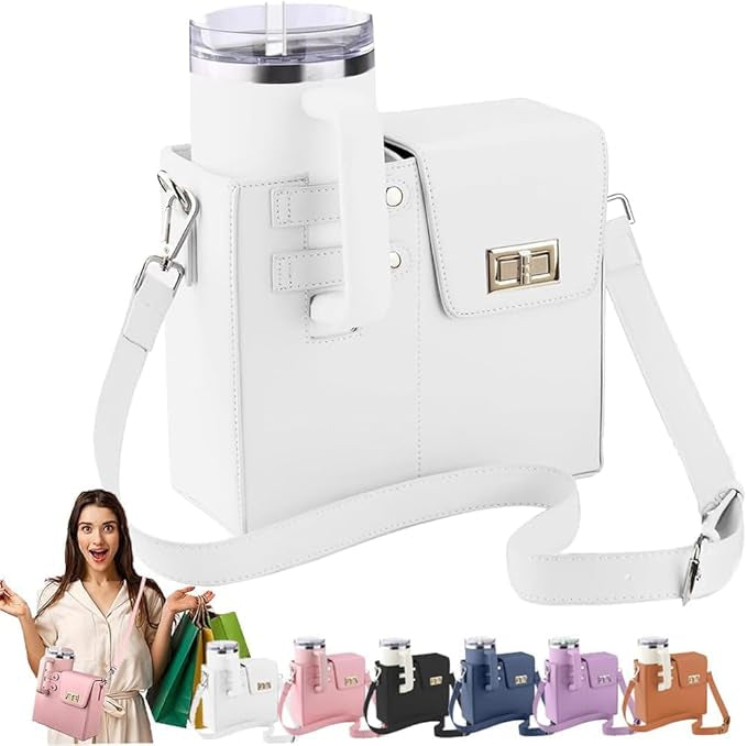 Outdoor Portable Crossbody Water Cup Storage Bag, Leather Crossbody Bag with Water Bottle Holder for Women