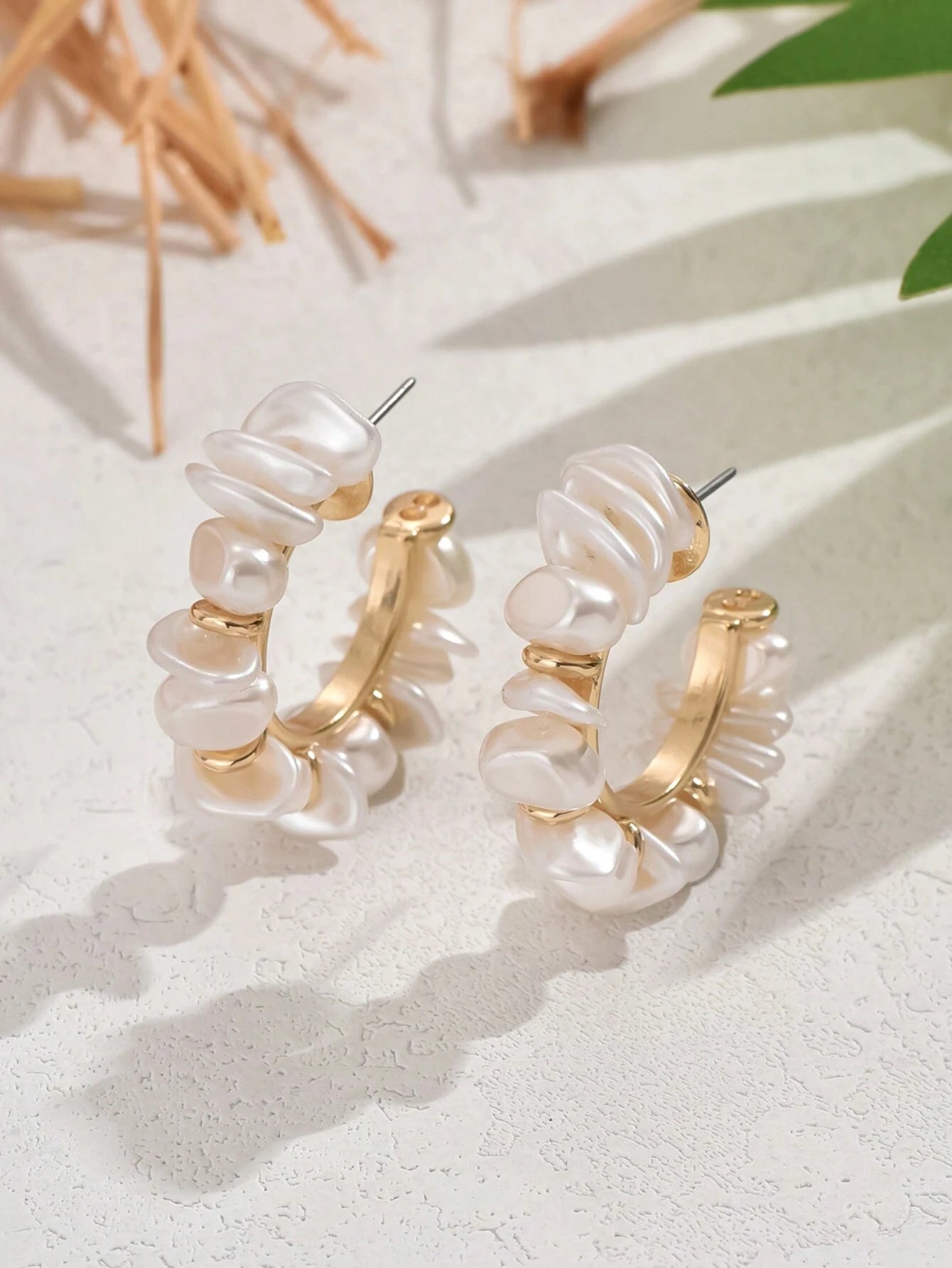 2Pcs Bohemian Style DIY Handmade Woven Baroque Pearl Pieces Wrapped Jewelry Australian White C Design Earrings Suitable for Daily Dresses, Tank Tops, Beach Parties and Banquets