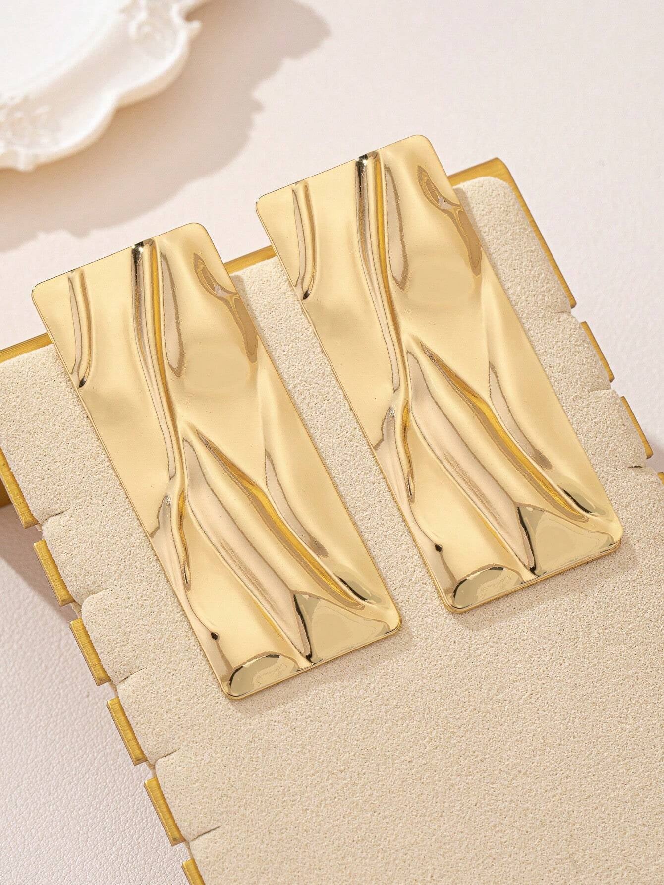 1Pair Metallic Rectangle Geometric Earrings