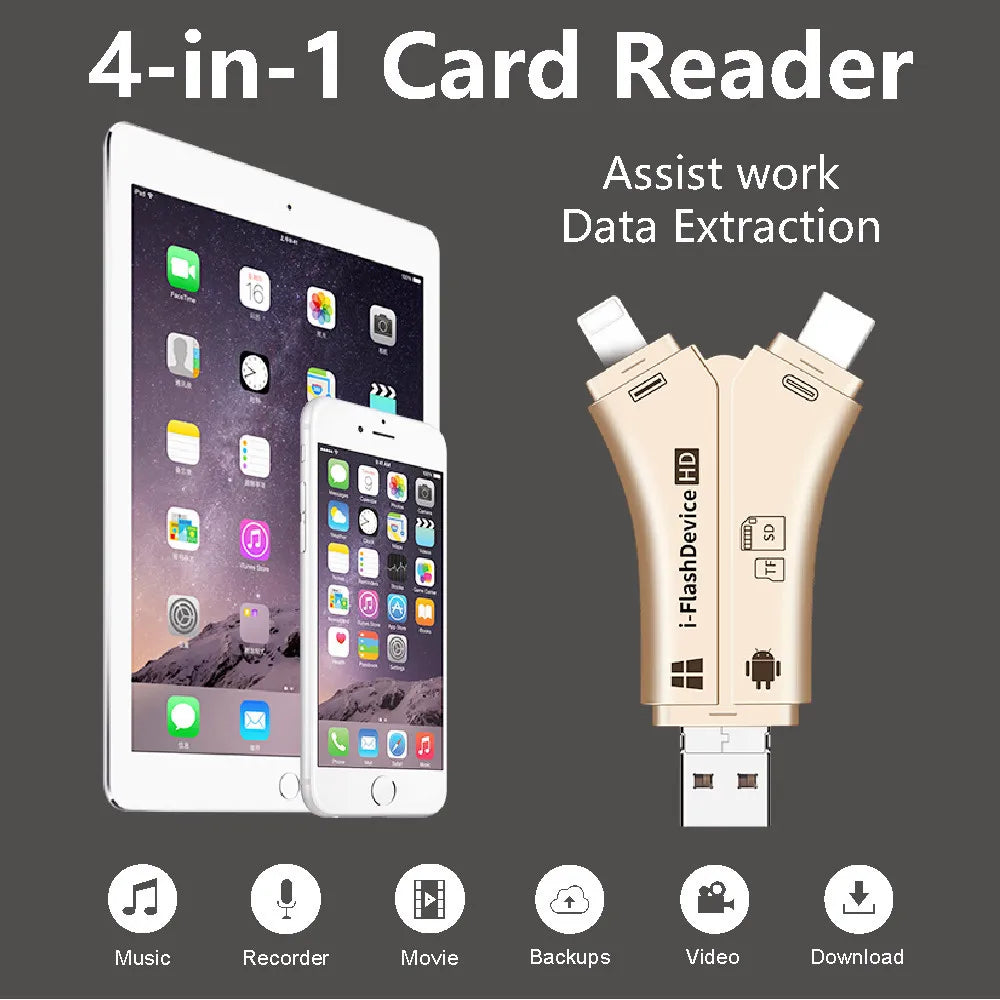 4in1 Card Reader usb-C Micro USB MicroSD Adapter for Android ipad/iphone