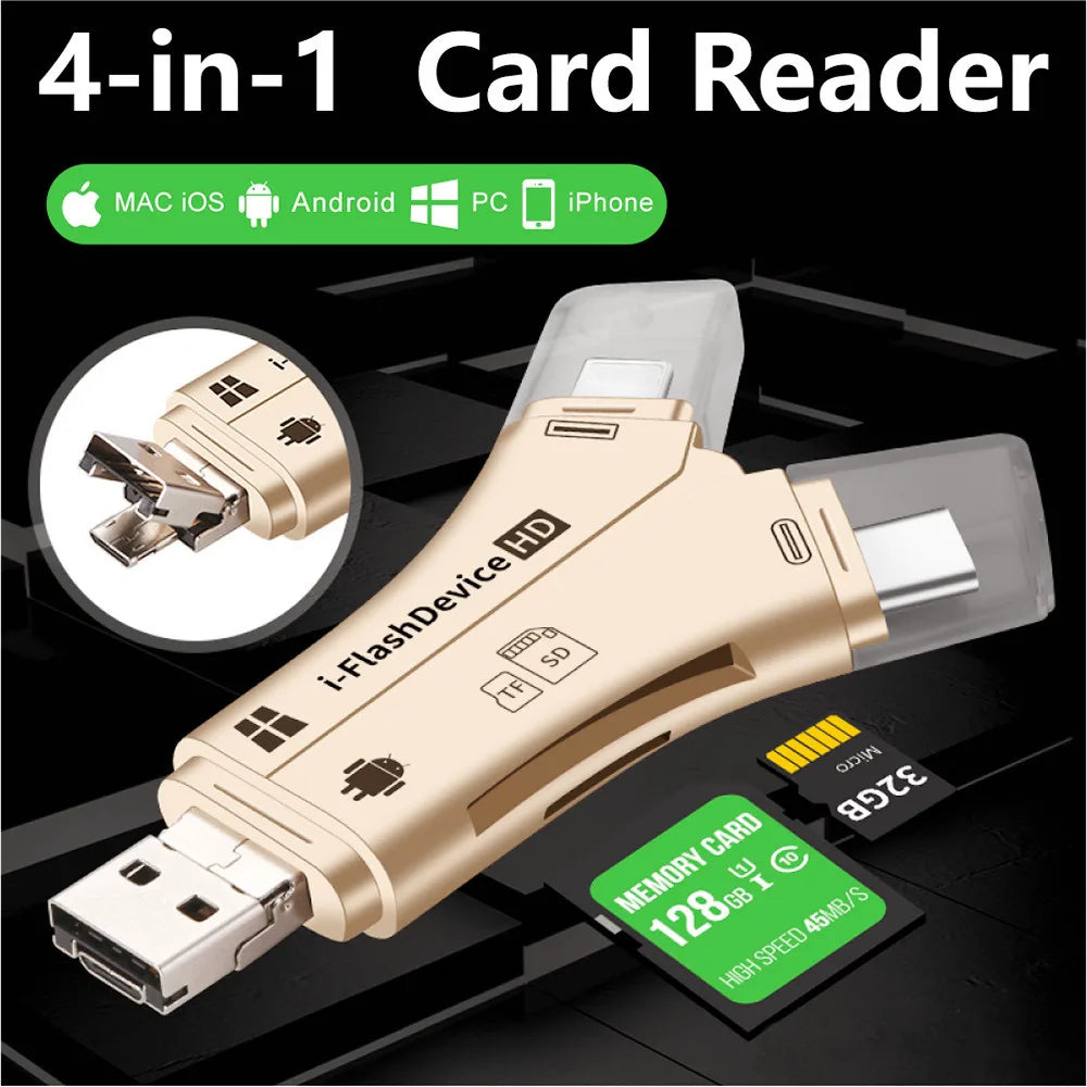 4in1 Card Reader usb-C Micro USB MicroSD Adapter for Android ipad/iphone