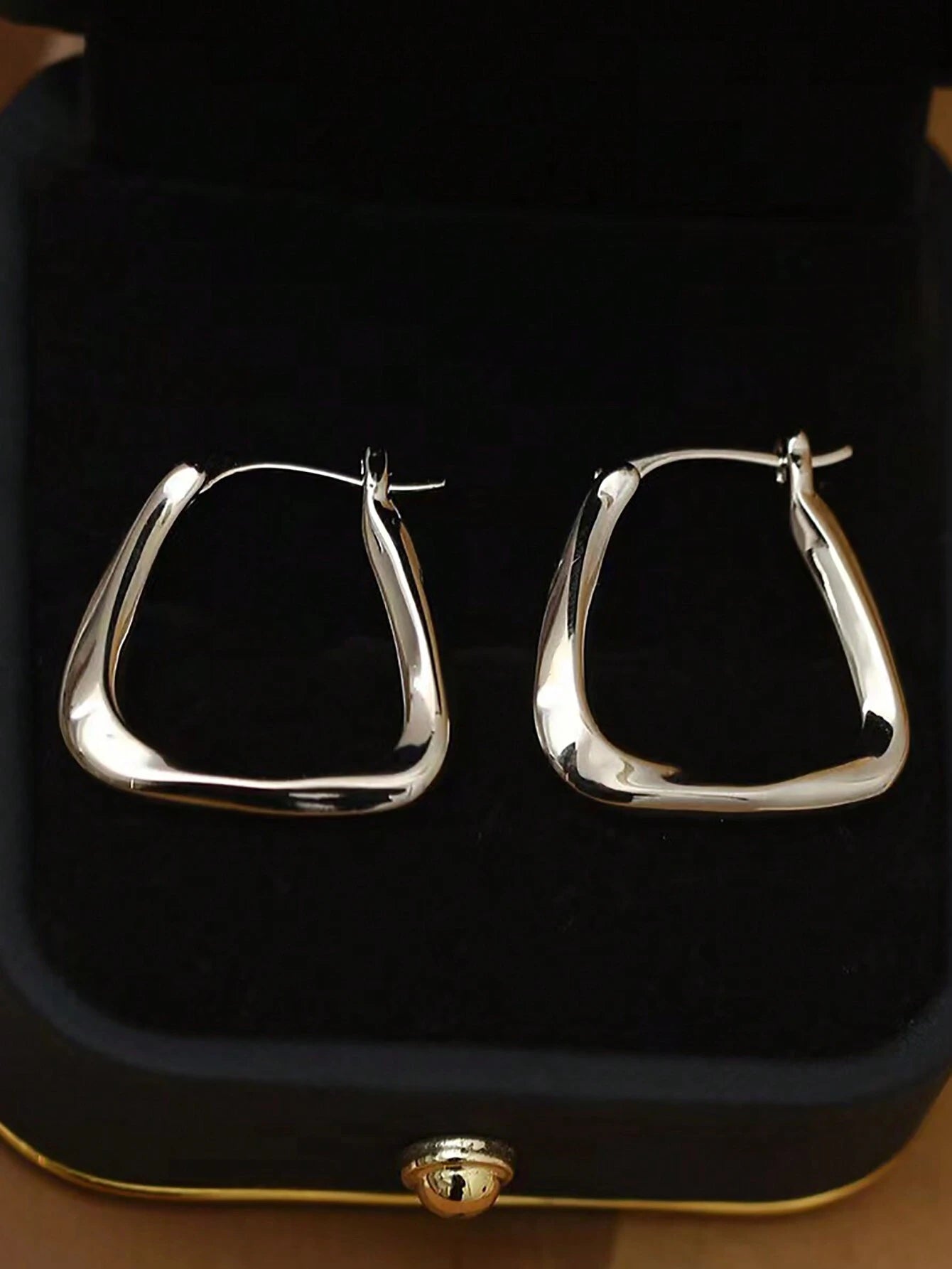 1Pair Gold-Tone Irregular Geometric-Shaped Hoop Earrings Suitable for Women'S Daily Wear to Work