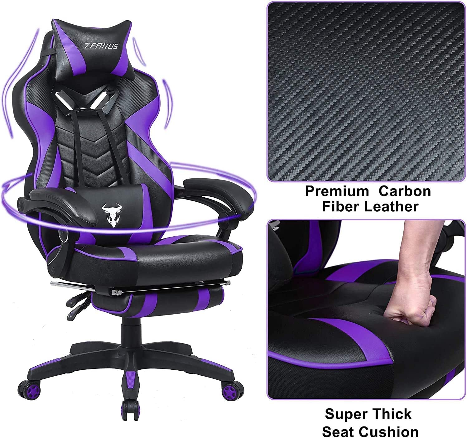 Purple Gaming Reclining Computer Chair with Footrest High Back Gamer Chair with Massage