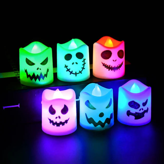 6pcs Halloween Led Ghost Pumpkin Candle Light Glowing Lamp Halloween Party Home Bar Decoration Haunted House Horror Props