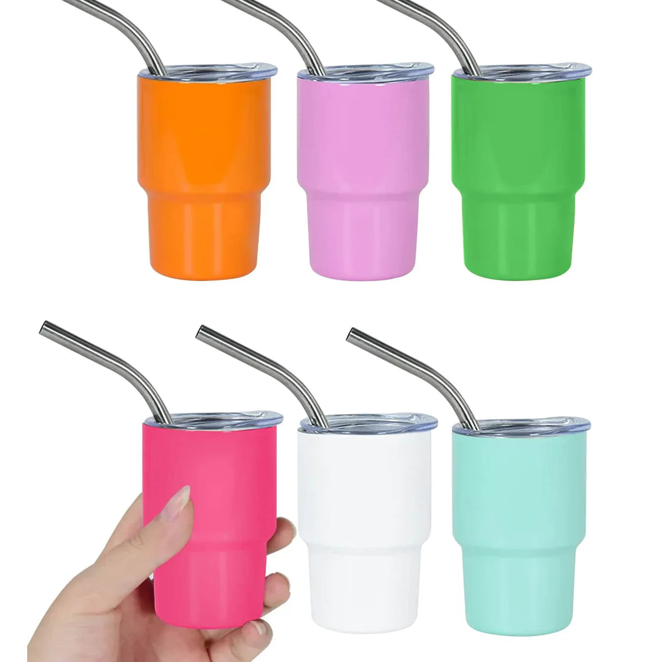 6Pcs/Set Mini Tumbler Shot Glass 3Oz Tumbler Shot Glasses with Lid and Straw Double Wall Vacuum Sealed Stainless Steel Tumbler