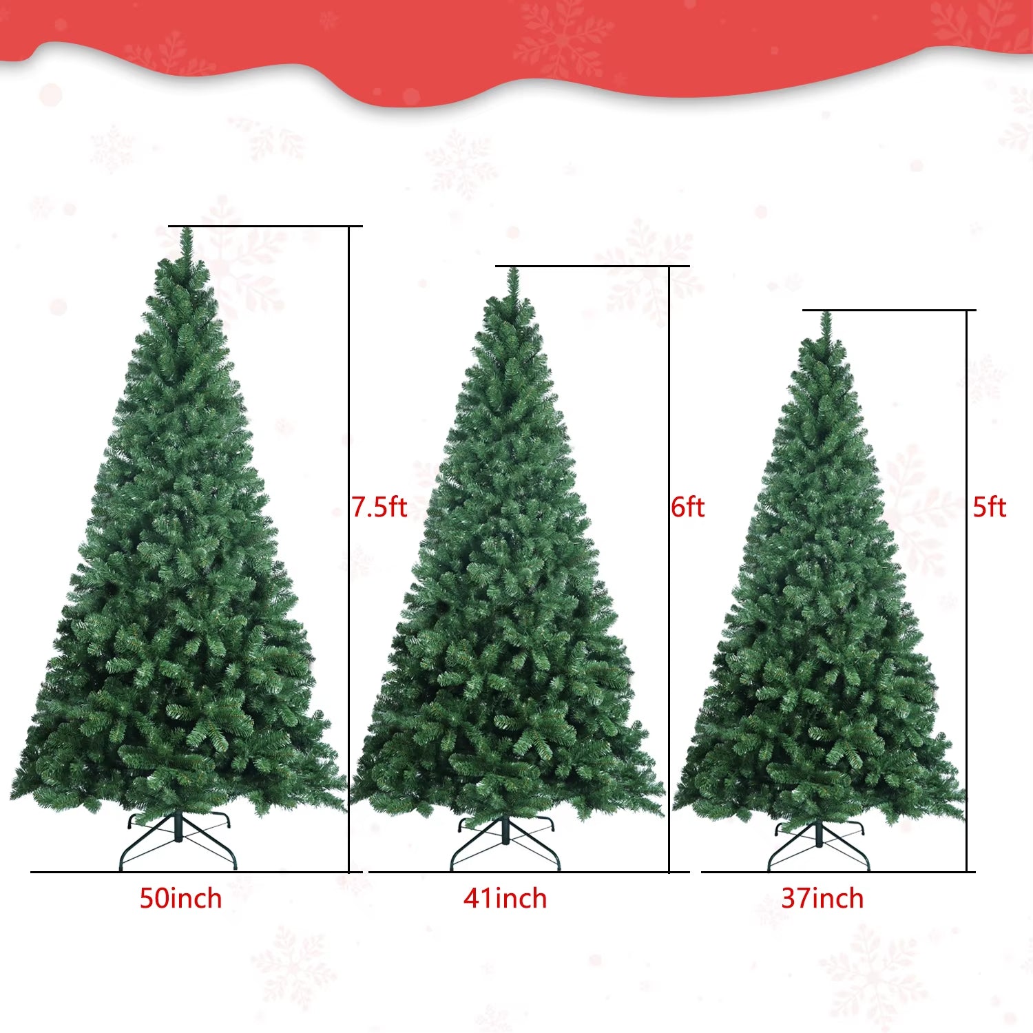 Artificial Christmas Tree 5FT / 6FT / 7.5FT Holiday Decoration Halloween Xmas Tree Sturdy Metal Stand Quick Flash Auto-Spread