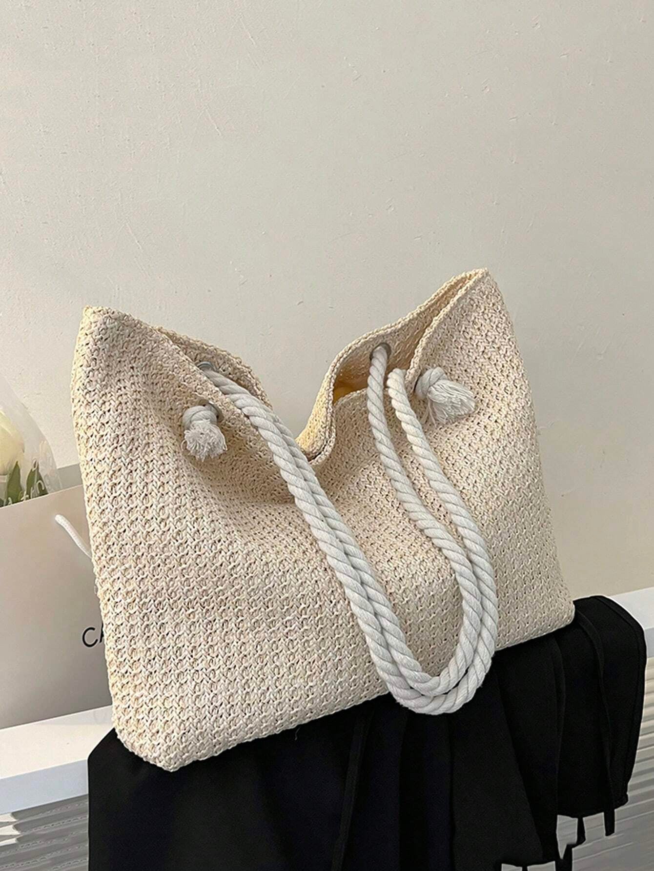 Summer Vibes Straw Tote Bag: Stylish, Lightweight, and Spacious for Travel, Beach, and Everyday Use