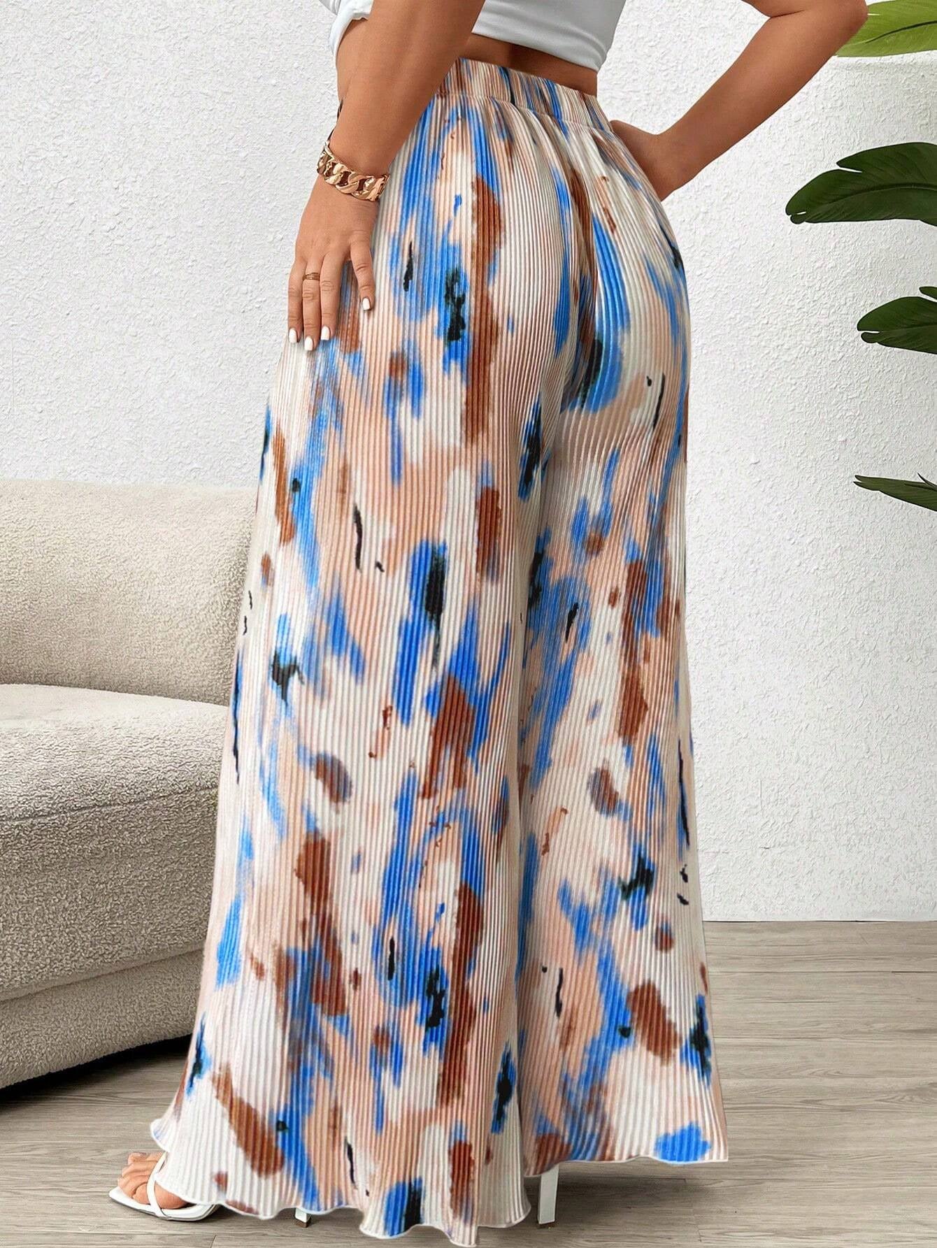 Paige plus Size Women's Tie Dye Pleated High Waist Wide Leg Loose Pants