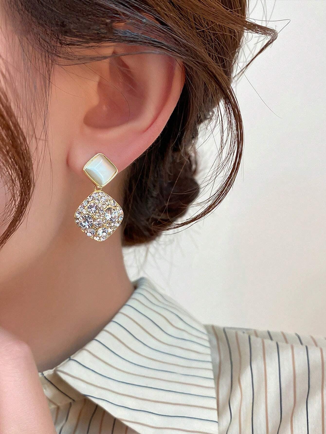 Rhinestone Geo Decor Earrings