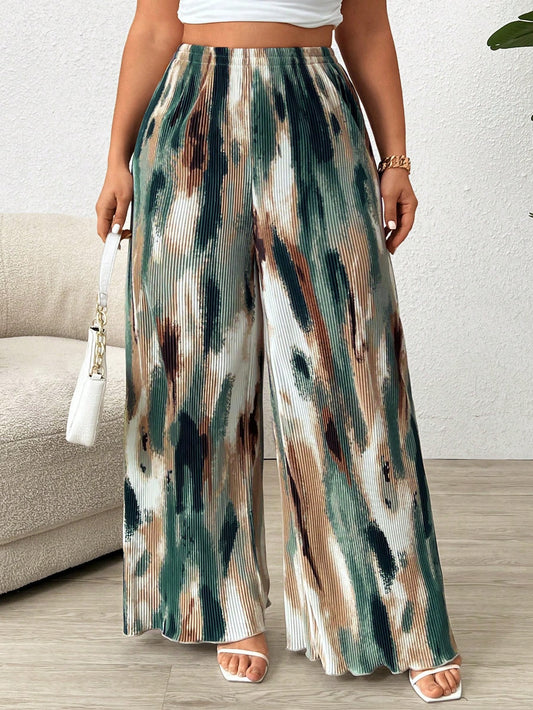 Paige plus Size Women's Tie Dye Pleated High Waist Wide Leg Loose Pants