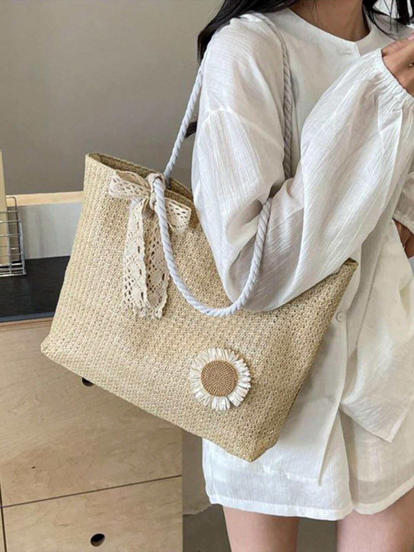 Summer Vibes Straw Tote Bag: Stylish, Lightweight, and Spacious for Travel, Beach, and Everyday Use