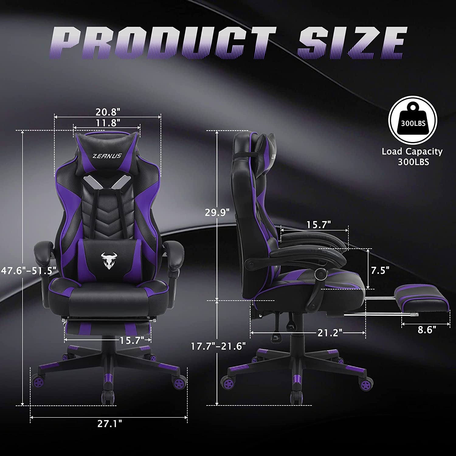 Purple Gaming Reclining Computer Chair with Footrest High Back Gamer Chair with Massage