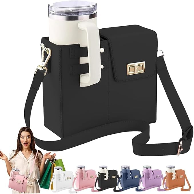 Outdoor Portable Crossbody Water Cup Storage Bag, Leather Crossbody Bag with Water Bottle Holder for Women