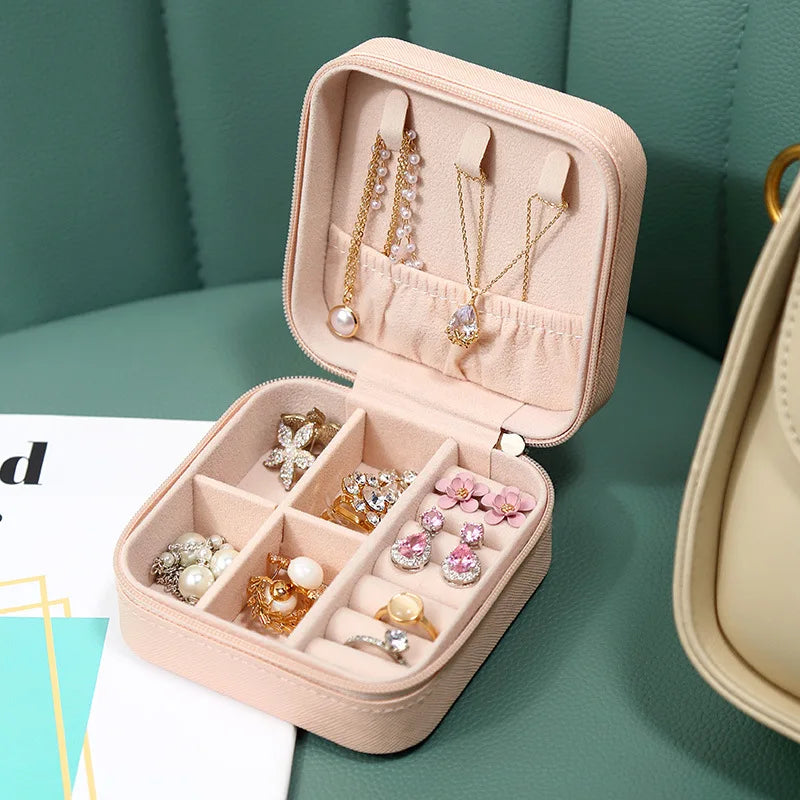 Mini Jewelry Storage Box Portable Home Travel Earrings Necklace Storage Case for Women Ring Organizer PU Leather Display Case