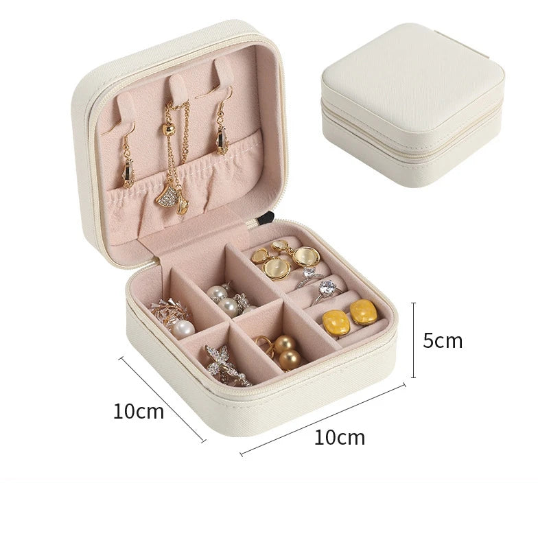 Mini Jewelry Storage Box Portable Home Travel Earrings Necklace Storage Case for Women Ring Organizer PU Leather Display Case