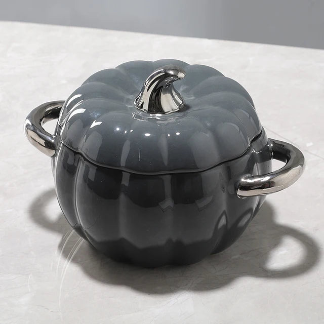 Pumpkin Ceramic Dessert Bowl Pot with Lid Fruit Dish Kitchen Halloween Decorations Tableware Bowl