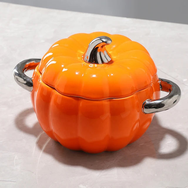 Pumpkin Ceramic Dessert Bowl Pot with Lid Fruit Dish Kitchen Halloween Decorations Tableware Bowl