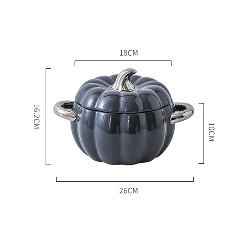 Pumpkin Ceramic Dessert Bowl Pot with Lid Fruit Dish Kitchen Halloween Decorations Tableware Bowl