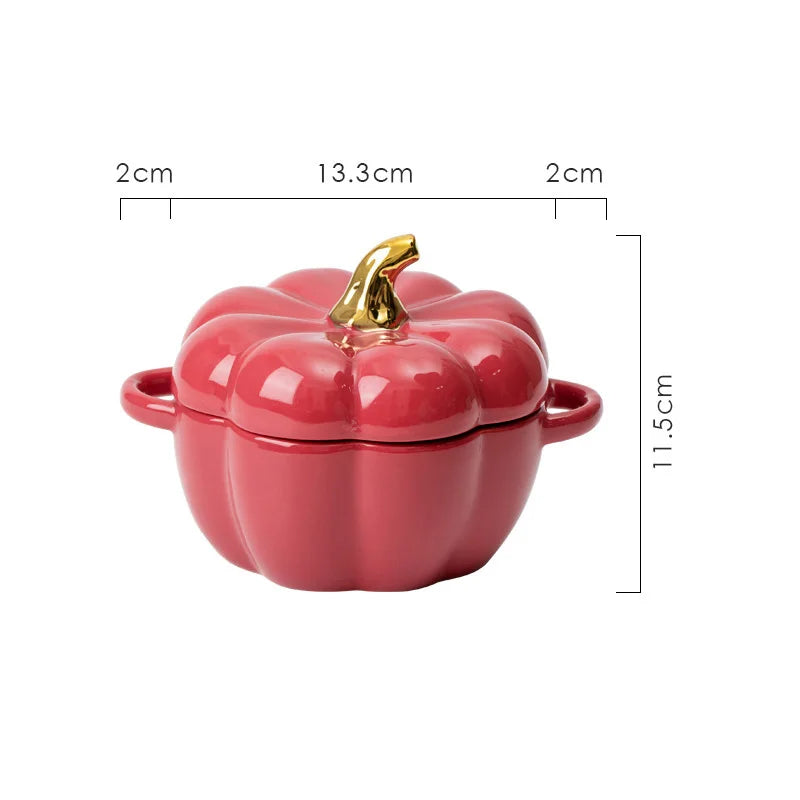 Pumpkin Shape Ceramic Bowl with Lid Halloween Party Decoration Tableware