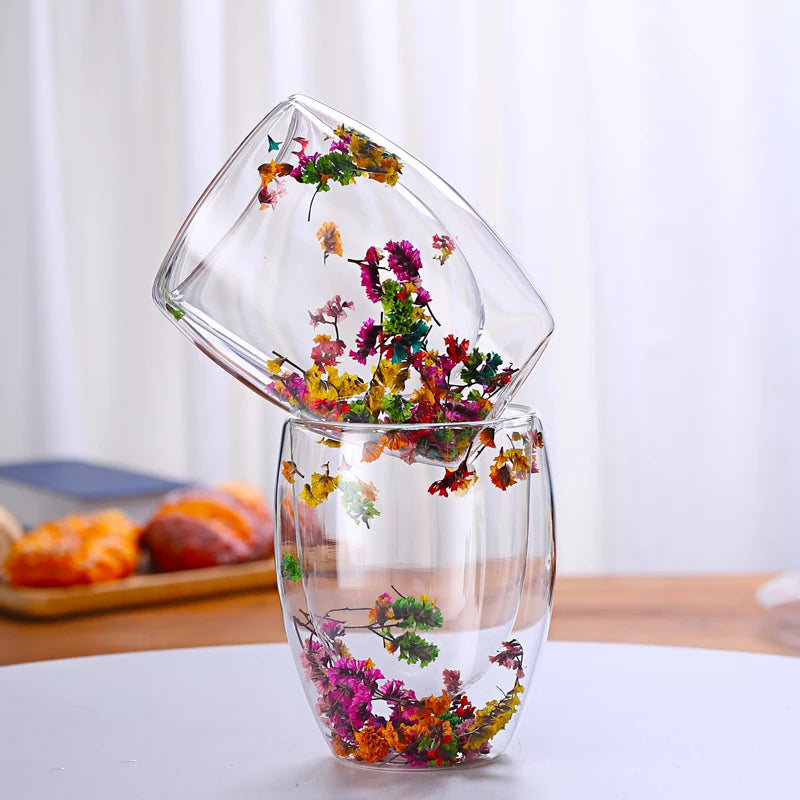 Flower 250/350ml No Handle Double Wall Glass Cup