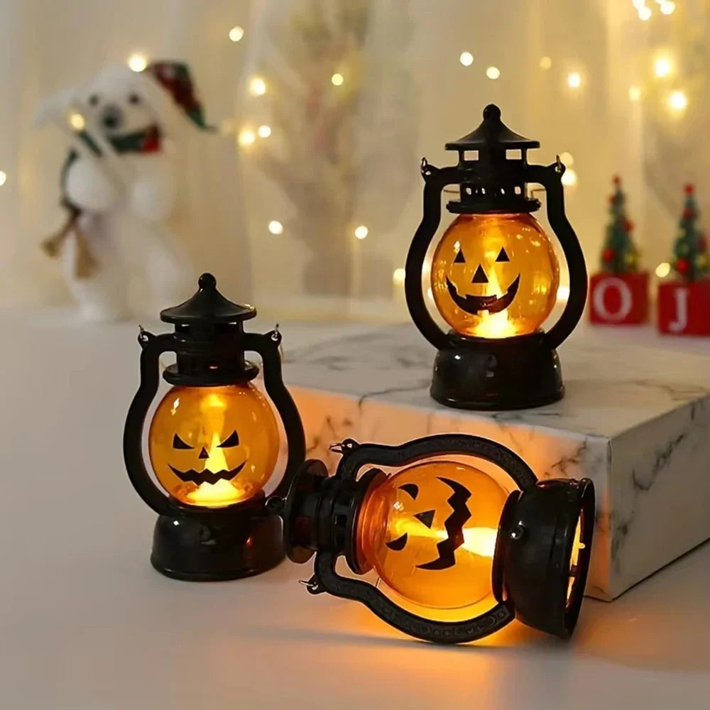 Halloween Pumpkin Lights, LED Candle Lamp, Halloween Hanging Pumpkin Lantern Light, Table Small Oil Lamp Garden Yard Decorations