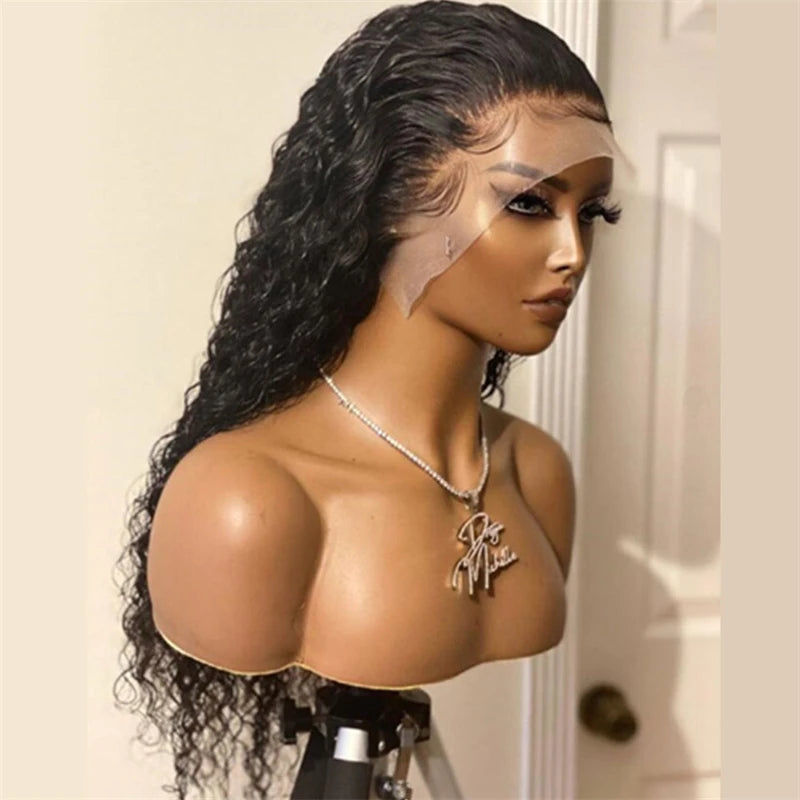 Soft 26"Long Black Preplucked 180Density Glueless Kinky Curly 13*4*1 Lace Front Wig For Black Women BabyHair Daily Synthetic Wig