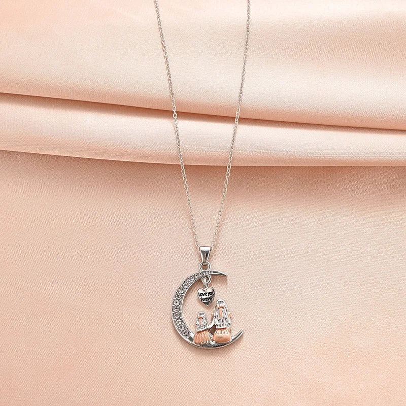 Mom Daughter Moon Pendant Necklace