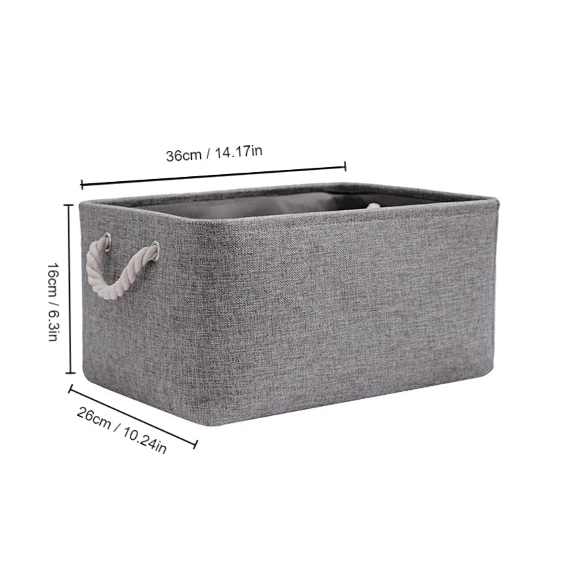 1Pc Beige/Grey Folding Storage Basket Linen Storage Fabric Wardrobe Office Bedroom Closet Toys Laundry Basket With Handle