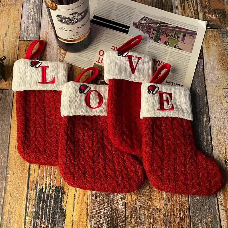 Christmas Alphabet Knitting Socks Christmas Tree Ornaments Christmas Decorations For Home 2024 Noel New Year 2025 Xmas Gift2