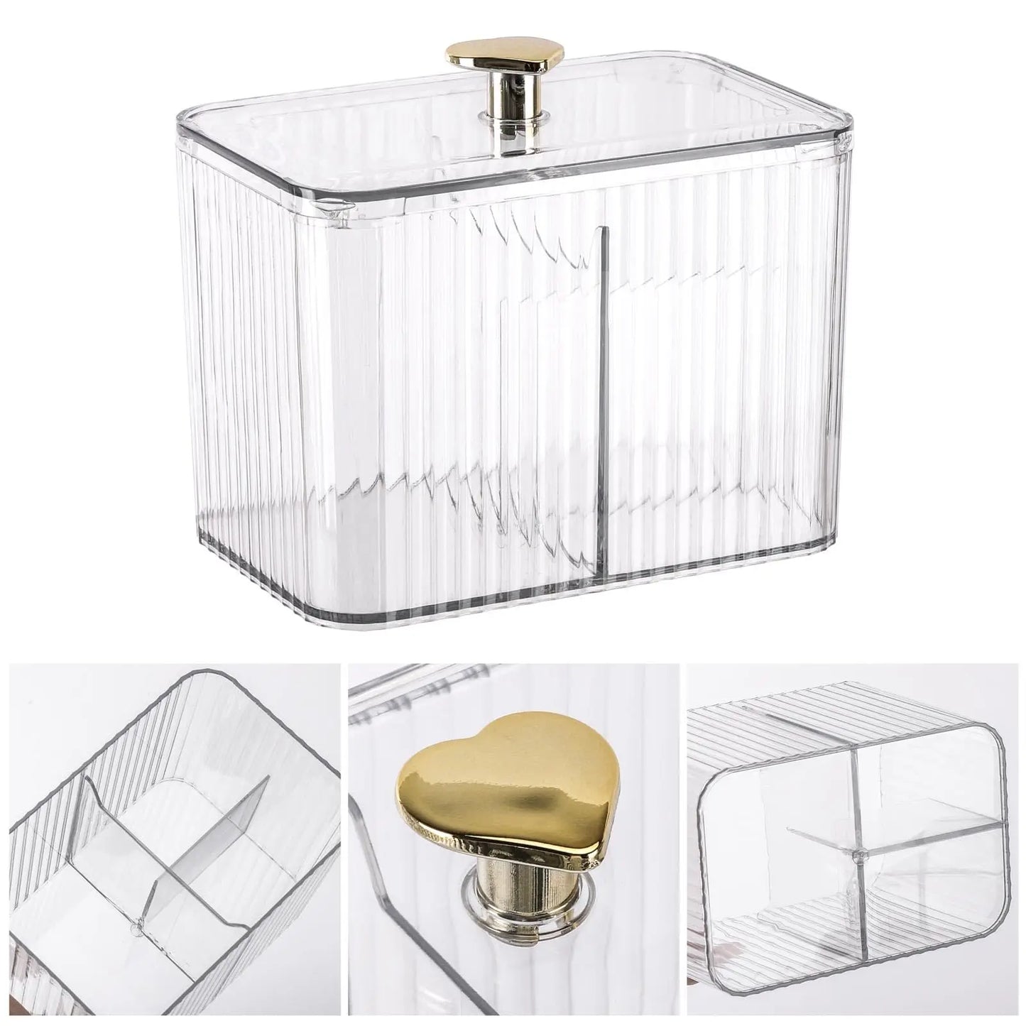 Qtip Holder Dispenser  Clear Bathroom Organizer Jar  Swab/Pad/Ball Holder Container Cosmetics Storage Boxes for Vanity