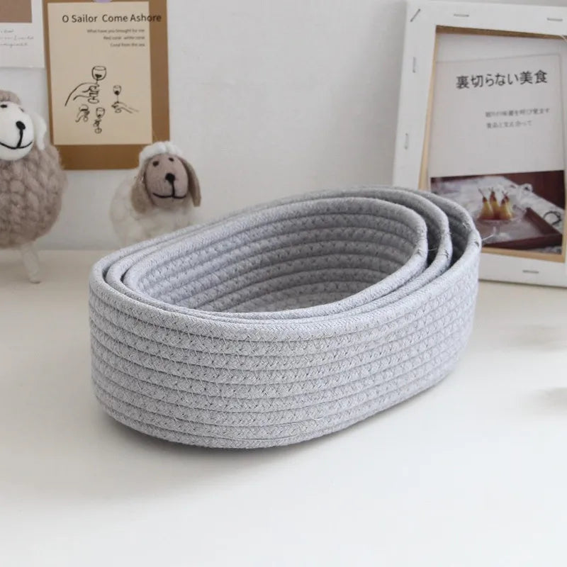 면 끈 수납함 Nordic Cotton Rope Woven Storage Baskets Organize Boxs Desktop Sundries Organize Basket Sundries Key Cosmetics Storage