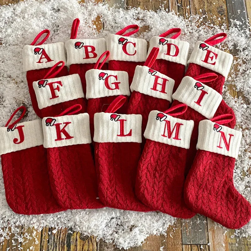 Christmas Alphabet Knitting Socks Christmas Tree Ornaments Christmas Decorations For Home 2024 Noel New Year 2025 Xmas Gift2