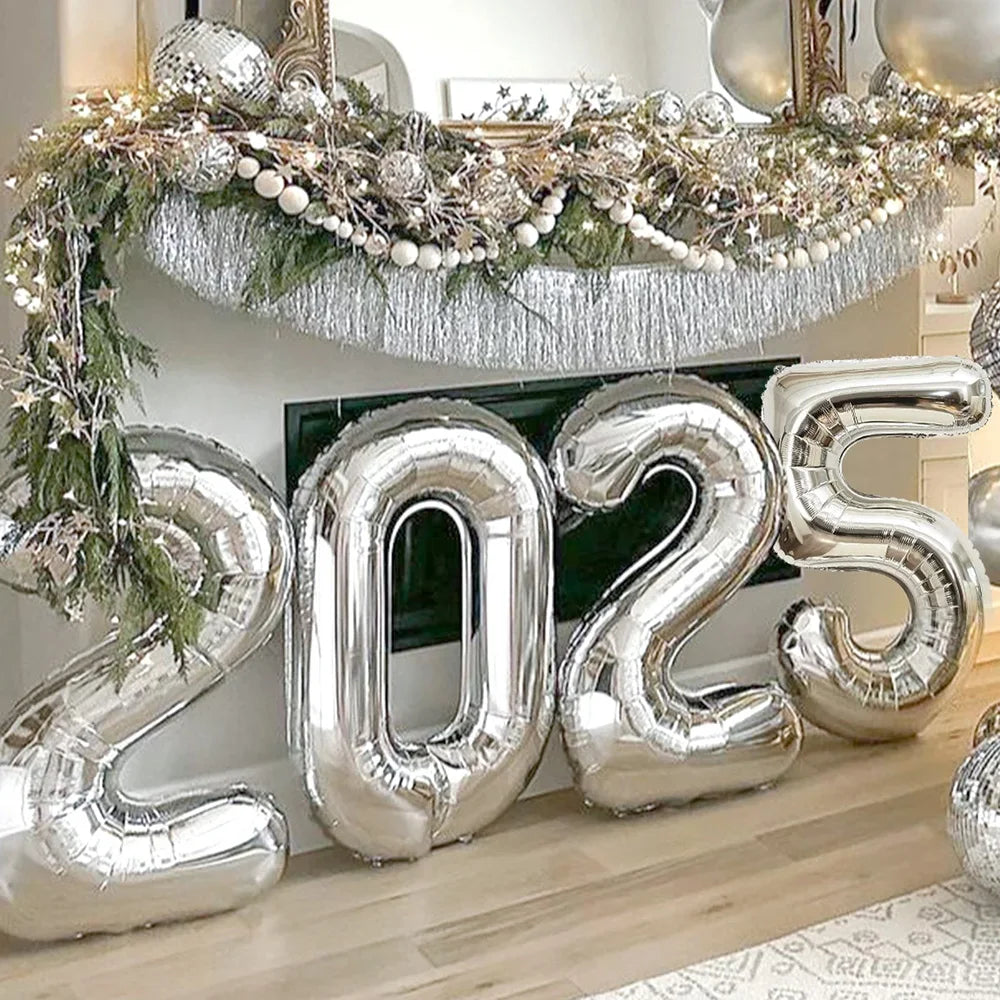 4PCS Happy New Year 2025 Foil Number Balloons Number Balloon Suitable for Birthday Graduation New Year Decoration 2025