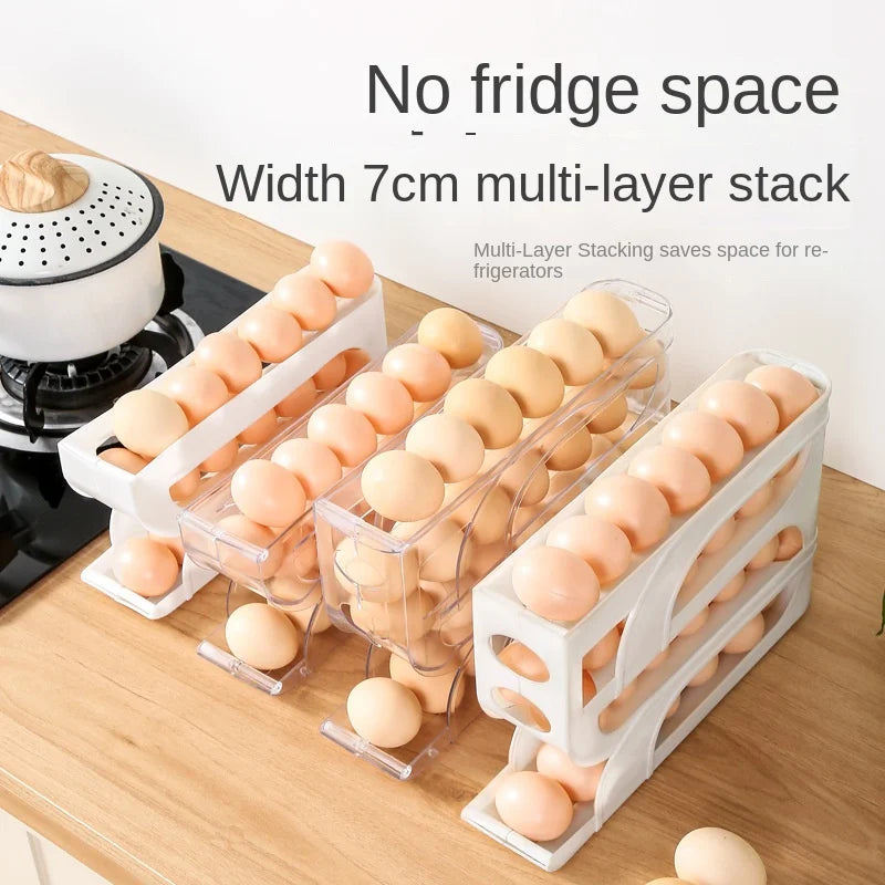 Household automatic rolling egg storage box kitchen refrigerator side door egg preservation rack 30 egg boxes