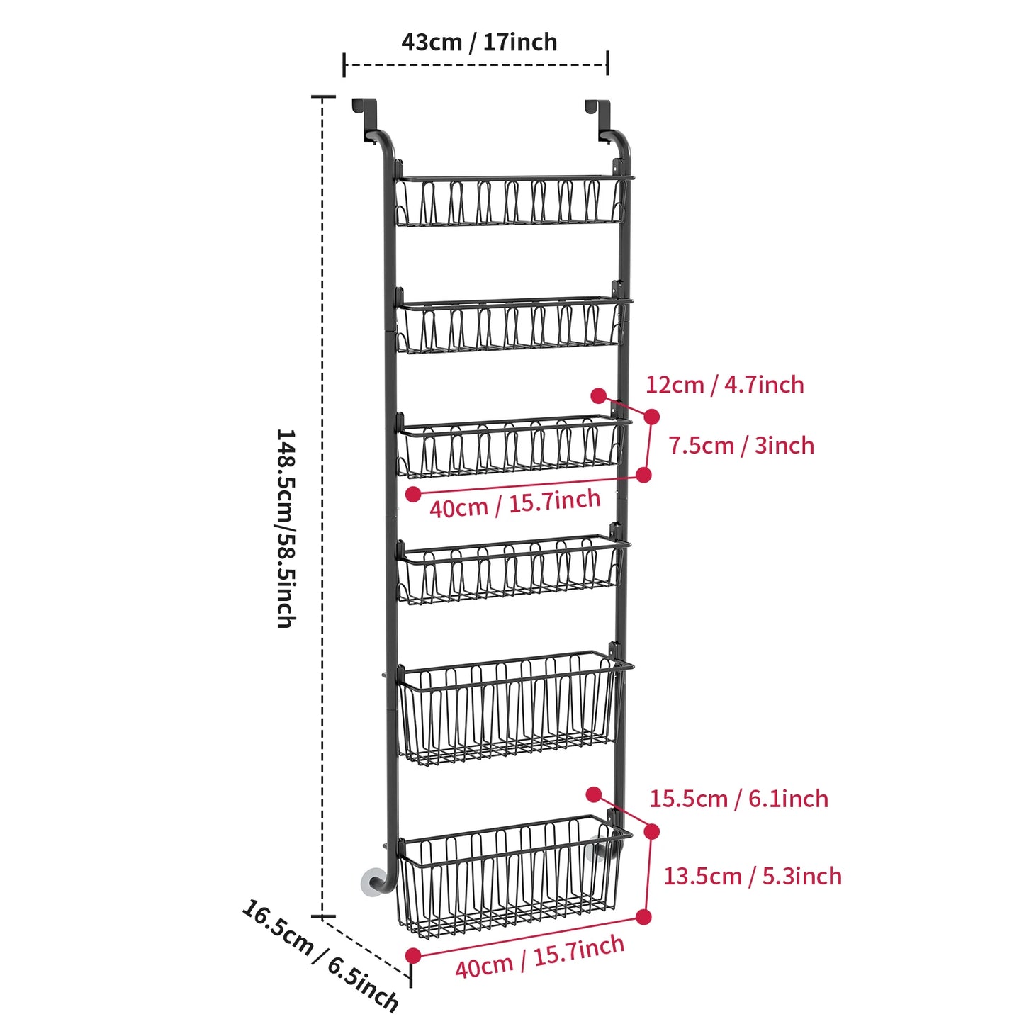 Multi layer Door hanging storage basket Punch free and Space-saving  Ideal for Home oragenizer Black