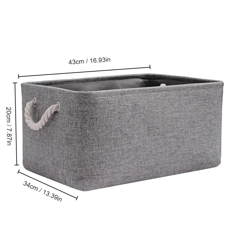 1Pc Beige/Grey Folding Storage Basket Linen Storage Fabric Wardrobe Office Bedroom Closet Toys Laundry Basket With Handle