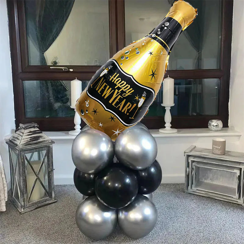 Black Gold Big Wine Bottle Foil Latex Balloons Christmas Decorations For Home Happy New Year 2025 Xmas Eve Party Globos Supplies