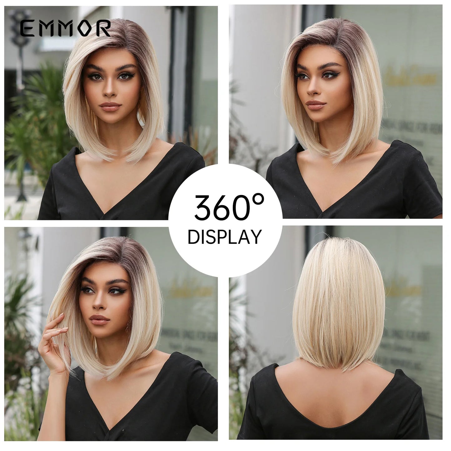 Short Blonde Lace Frontal Synthetic Wig Simulation of Human Hair Ombre Blonde Straight Bob Hair Wig For Women Heat Resistant