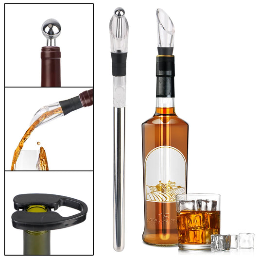 Wine Cooling Stainless Steel Frozen Stick Beer Chiller Stick Ice Wine Cooler 4 in 1 With Wine Pourer+Stopper+Cutter