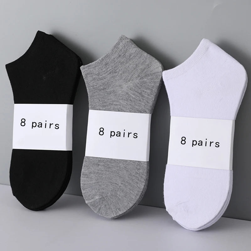 8 Pairs Women/Men Boat Socks Invisible Low Cut Silicone Non-slip Summer No-show Ankle Socks Solid Color Casual Breathable