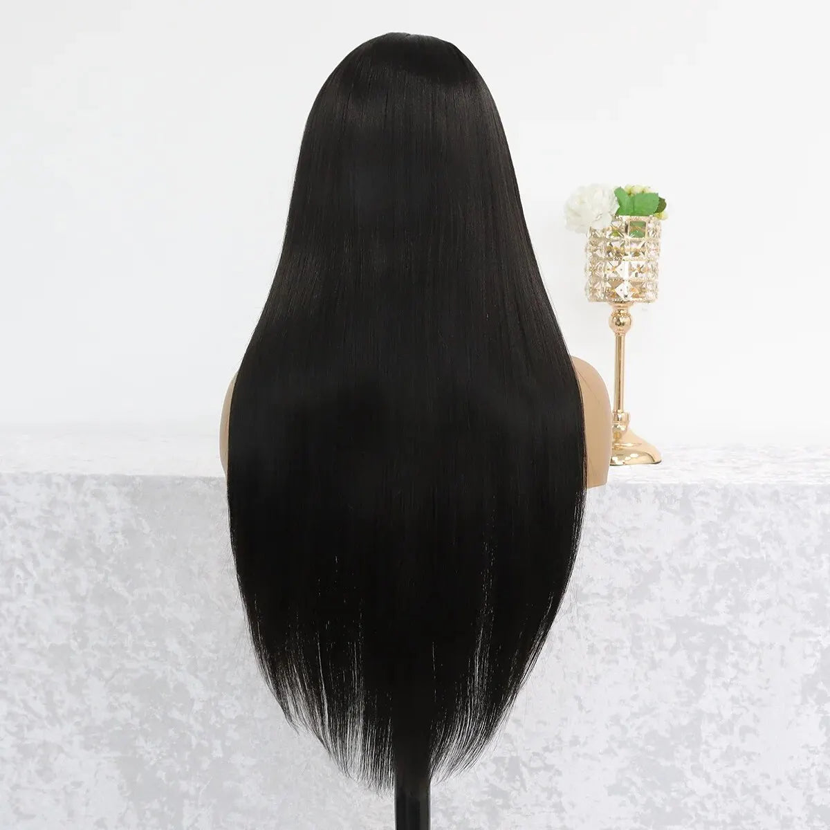 Long Straight Black Lace Front Wig Natural Black Pre Plucked Synthetic HD Lace Front Wig For Women Glueless Heat Resistant Fiber