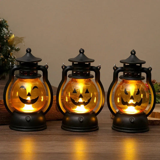 Halloween Pumpkin Lights, LED Candle Lamp, Halloween Hanging Pumpkin Lantern Light, Table Small Oil Lamp Garden Yard Decorations